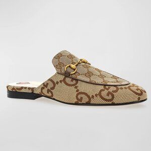 Gucci Princetown GG logo Canvas Loafer Mules in Rosewood